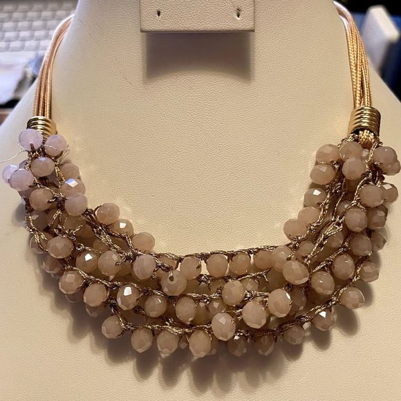 Time Tru Vintage Gold Tone Multi-Strand Pink Beaded Necklace - Picture 7 of 7